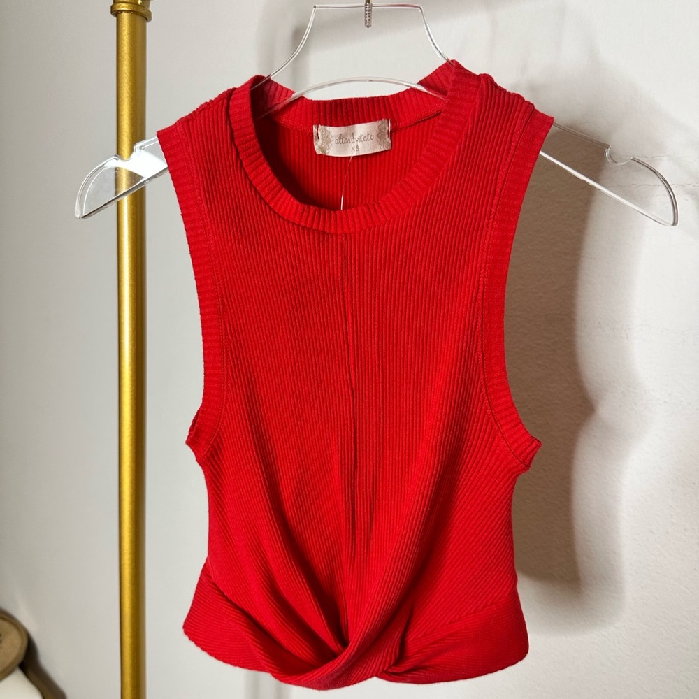 red ribbed tank top